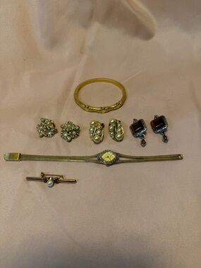 Gold-tone Pearl & Stone Accent Jewelry Set